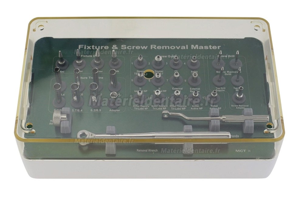 Kit complet d'extraction implants et vis implantaires MCT FSRK-02 - Extracteur de guide de forage Kit complet d'extraction implants et vis implantaires MCT FSRK-02 - Extracteur de guide de forage